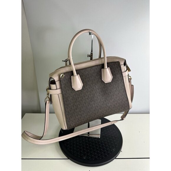 Michael Kors Mercer Medium Duffel Satchel Light Pink Stripe Leather Bag - Picture 4 of 11